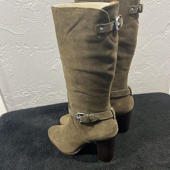 🔥 COACH Beverly Boots Mid Calf Suede Leather 3” Heel Olive Green Sz 8.5B - EUC - Picture 5 of 11